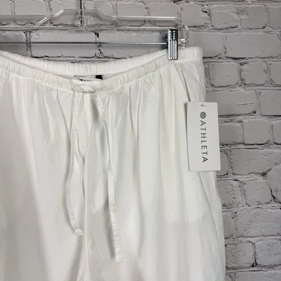 NWT Athleta Paradise Wide Leg Pant White Women Size M Linen Blend Drawstring - Picture 7 of 15